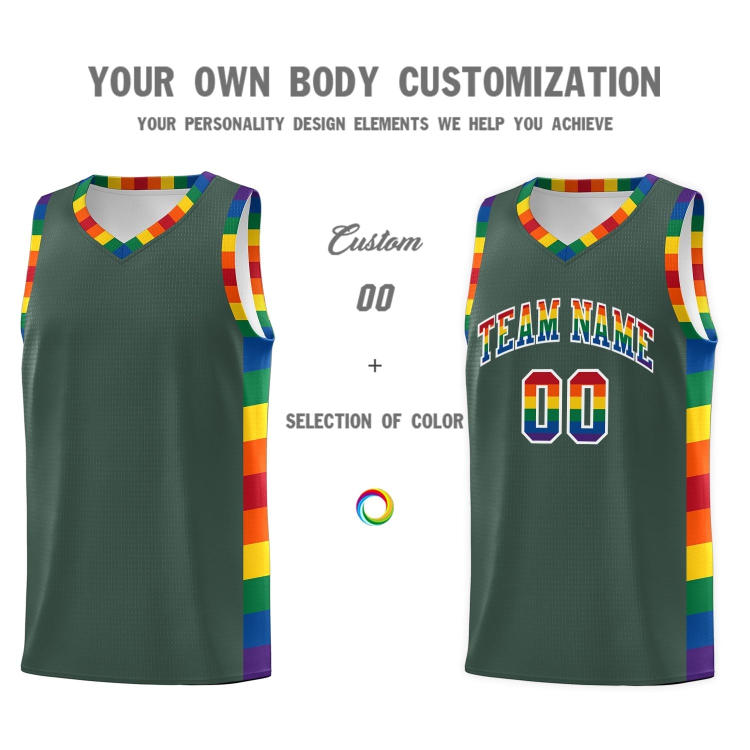 Custom Hunter Green LGBT Rainbow For Pride Month Sports Uniform Basketball Jersey