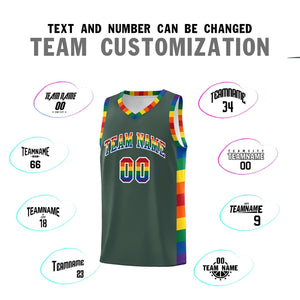 Custom Hunter Green LGBT Rainbow For Pride Month Sports Uniform Basketball Jersey