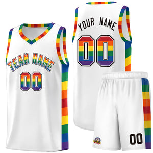 Custom White LGBT Rainbow For Pride Month Sports Uniform Basketball Jersey