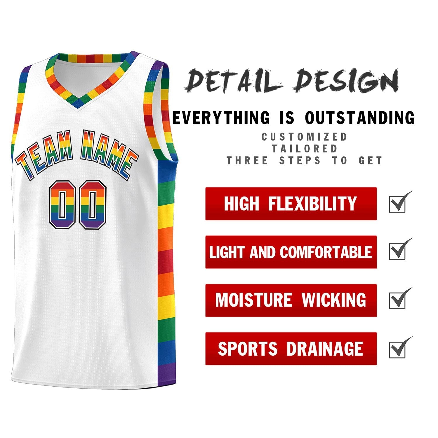 Custom White LGBT Rainbow For Pride Month Sports Uniform Basketball Jersey