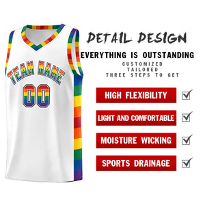 Custom White LGBT Rainbow For Pride Month Sports Uniform Basketball Jersey