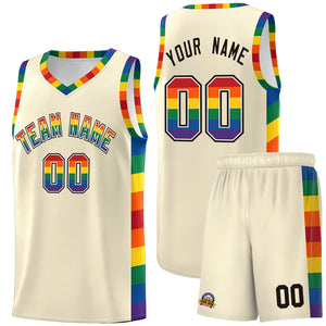 Custom Cream LGBT Rainbow For Pride Month Sports Uniform Basketball Jersey