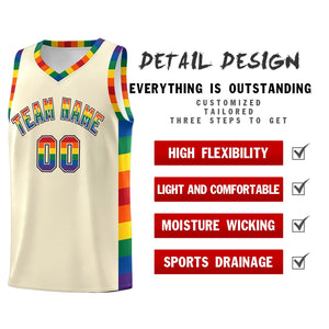 Custom Cream LGBT Rainbow For Pride Month Sports Uniform Basketball Jersey