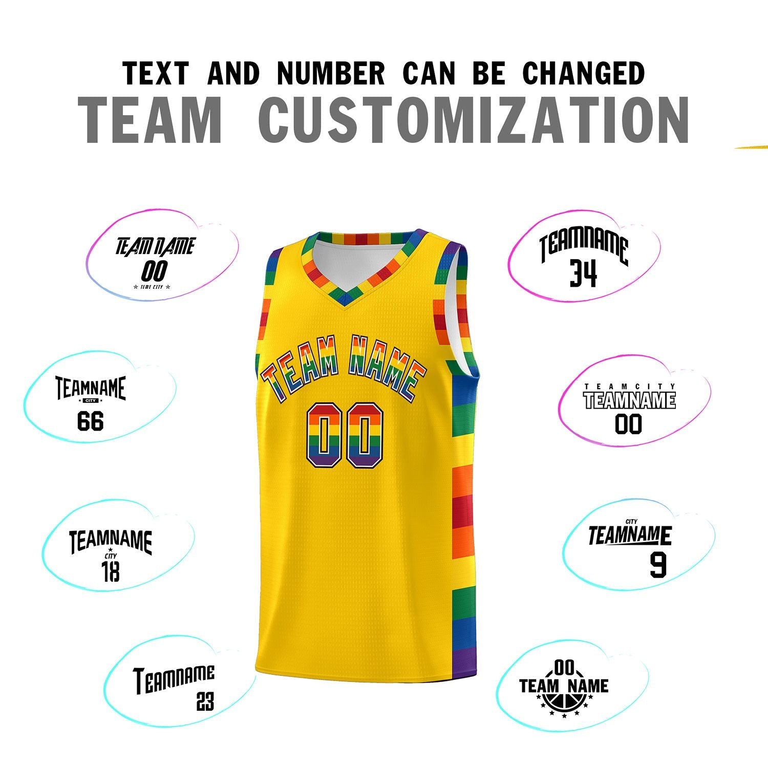 Custom Gold LGBT Rainbow For Pride Month Sports Uniform Basketball Jersey