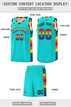 Custom Sky Blue LGBT Rainbow For Pride Month Sports Uniform Basketball Jersey