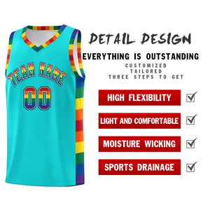 Custom Sky Blue LGBT Rainbow For Pride Month Sports Uniform Basketball Jersey