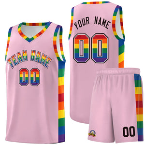 Custom Light Pink LGBT Rainbow For Pride Month Sports Uniform Basketball Jersey