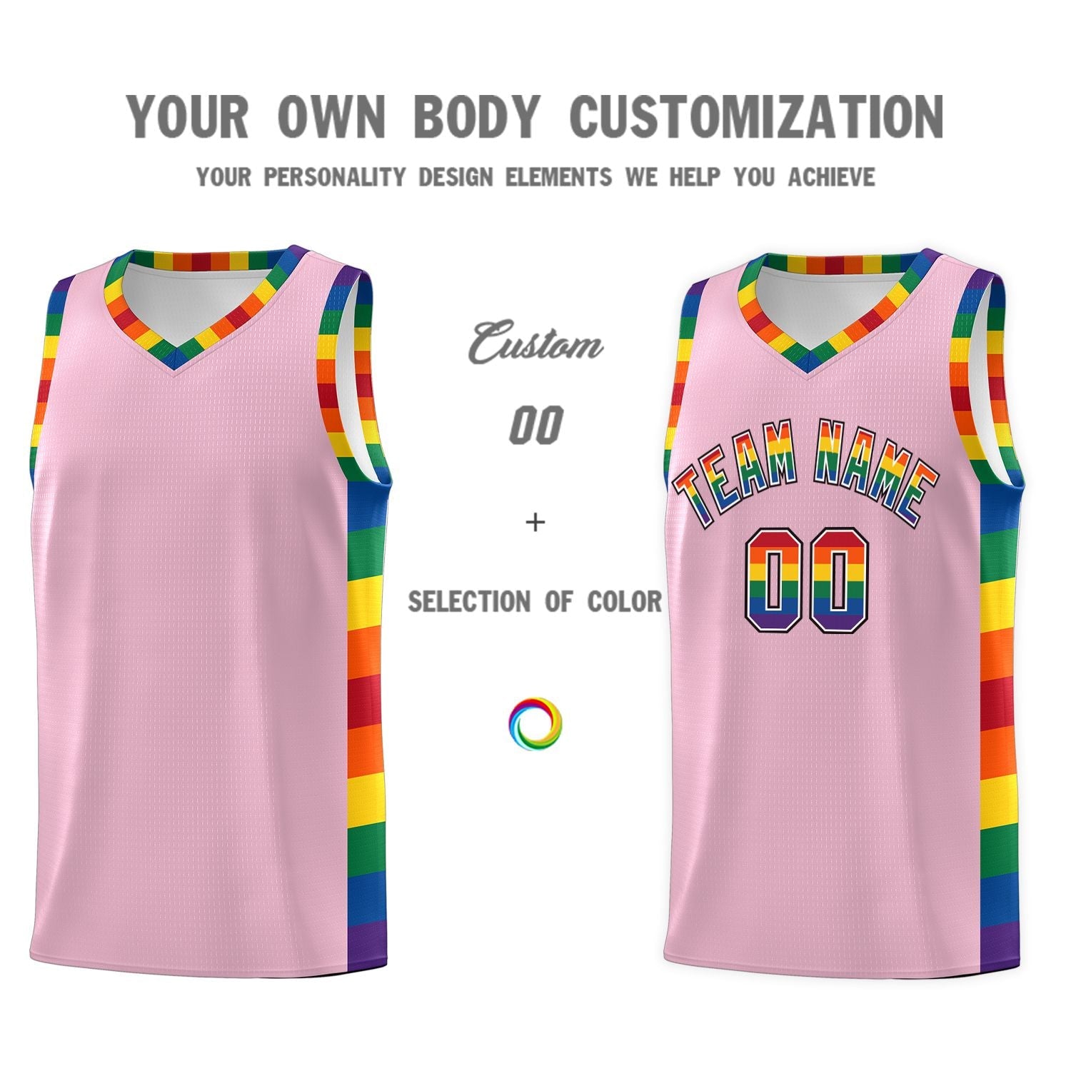 Custom Light Pink LGBT Rainbow For Pride Month Sports Uniform Basketball Jersey