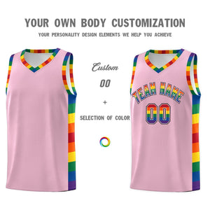 Custom Light Pink LGBT Rainbow For Pride Month Sports Uniform Basketball Jersey