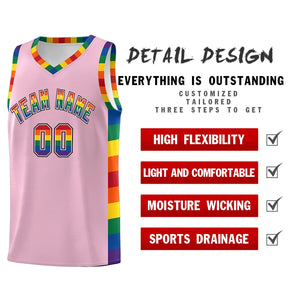 Custom Light Pink LGBT Rainbow For Pride Month Sports Uniform Basketball Jersey