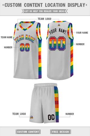 Custom Gray LGBT Rainbow For Pride Month Sports Uniform Basketball Jersey