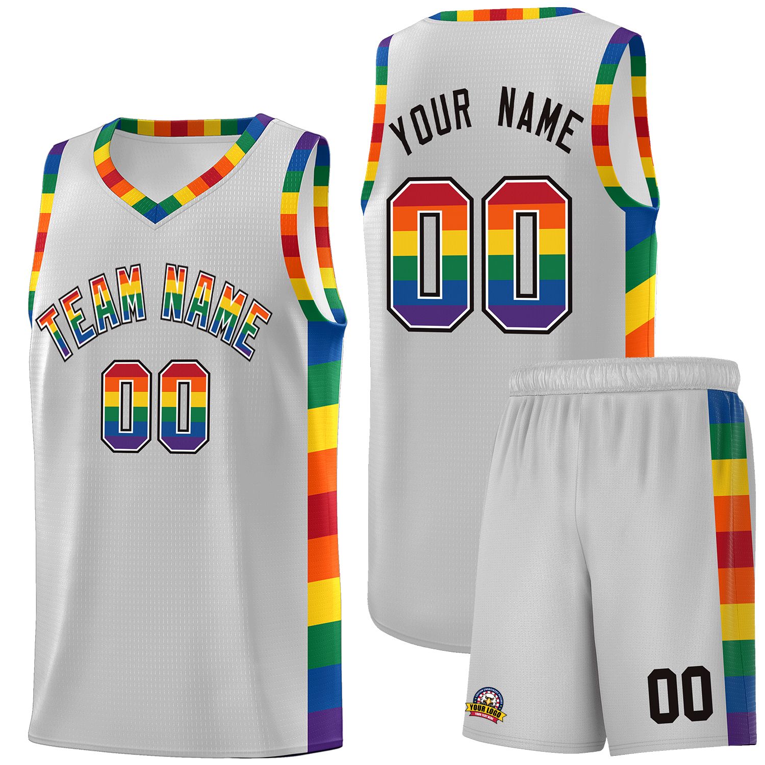 Custom Gray LGBT Rainbow For Pride Month Sports Uniform Basketball Jersey