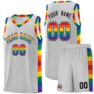 Custom Gray LGBT Rainbow For Pride Month Sports Uniform Basketball Jersey