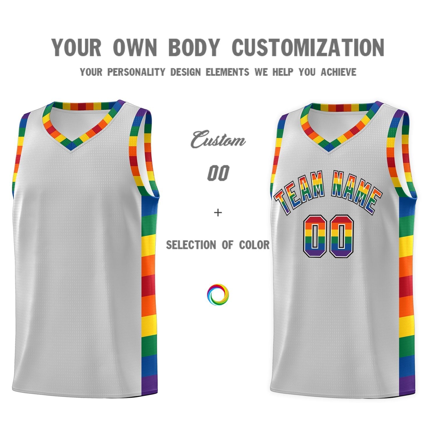 Custom Gray LGBT Rainbow For Pride Month Sports Uniform Basketball Jersey