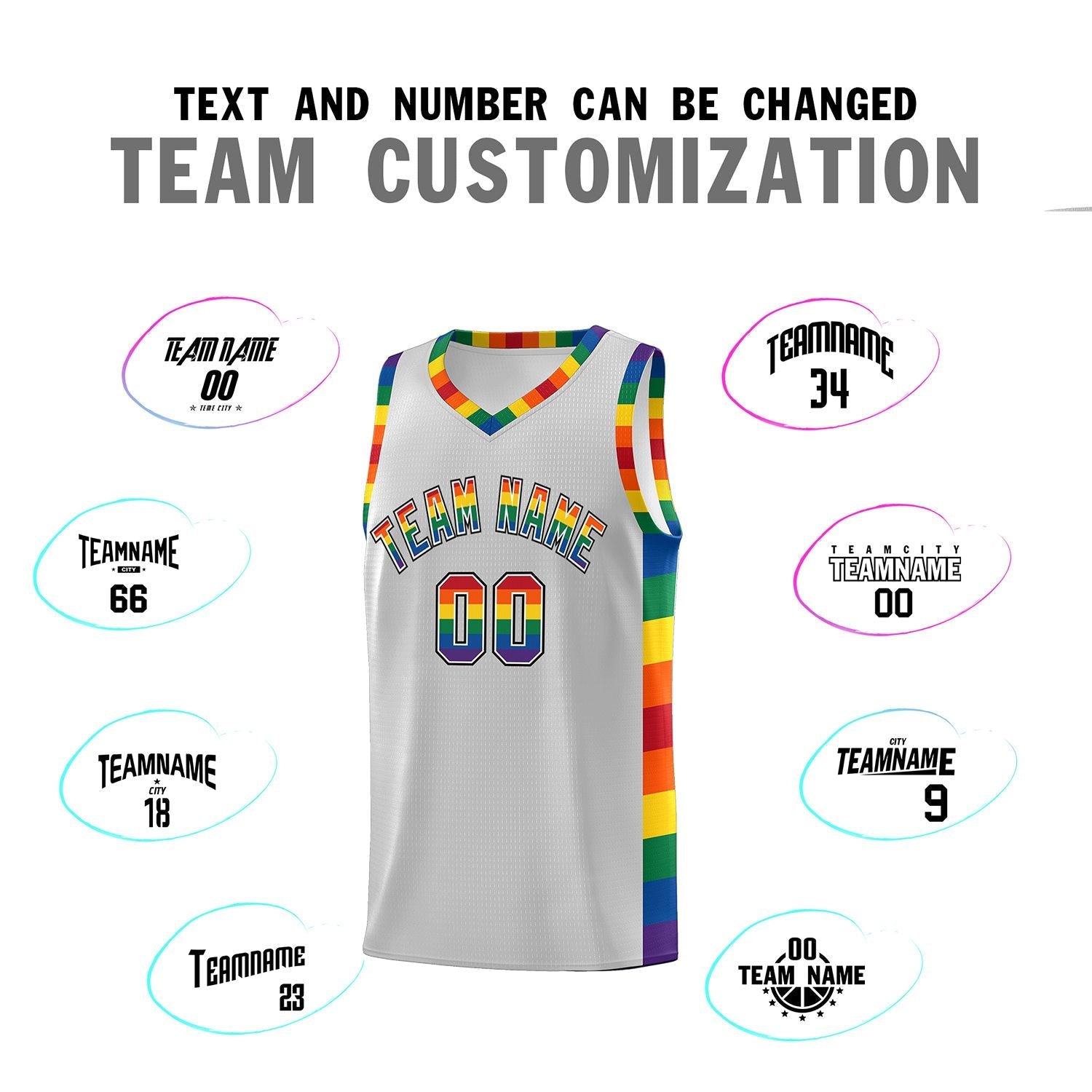 Custom Gray LGBT Rainbow For Pride Month Sports Uniform Basketball Jersey