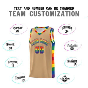 Custom Old Gold LGBT Rainbow For Pride Month Sports Uniform Basketball Jersey