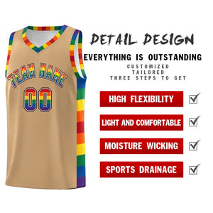 Custom Old Gold LGBT Rainbow For Pride Month Sports Uniform Basketball Jersey