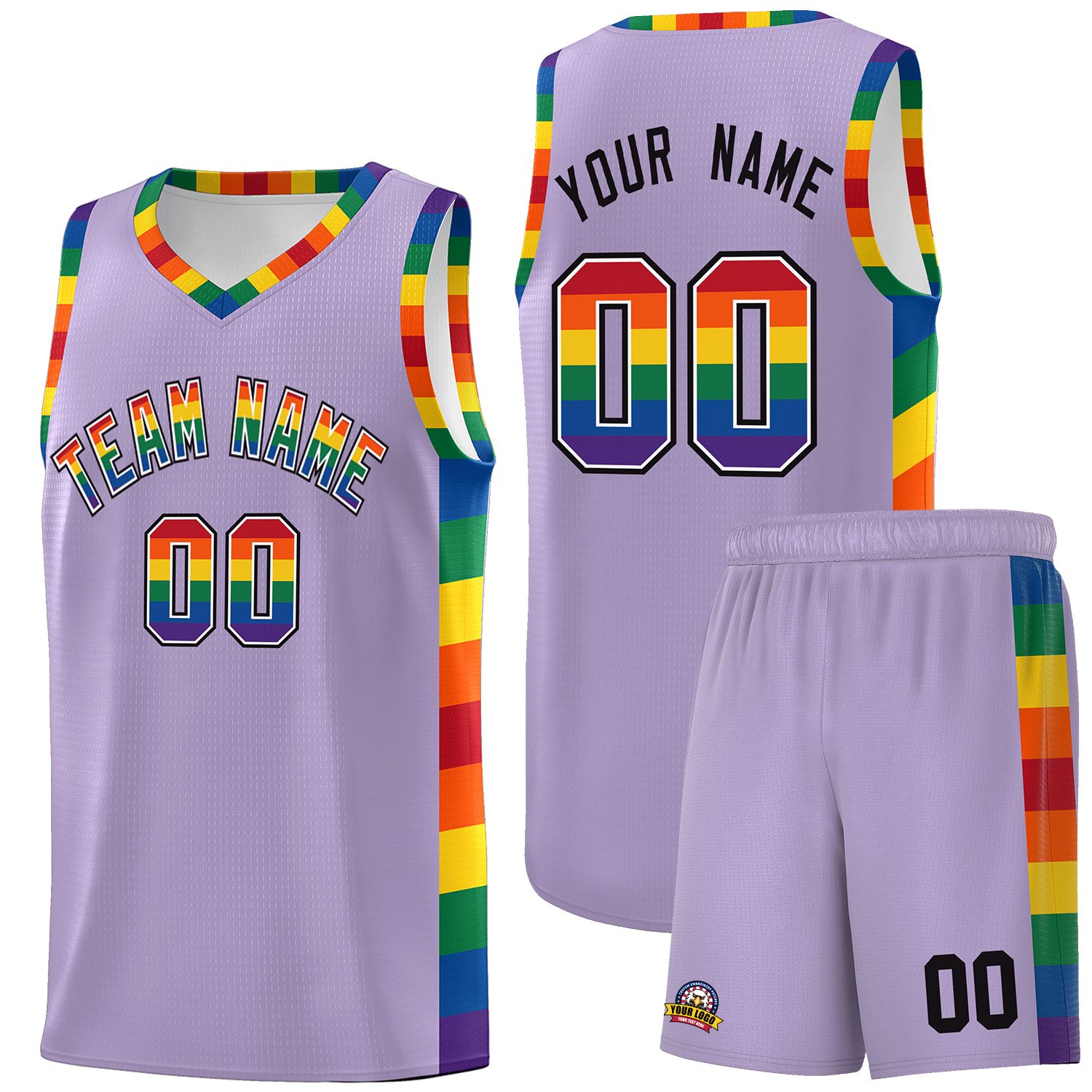 Custom Light Purple LGBT Rainbow For Pride Month Sports Uniform Basketball Jersey