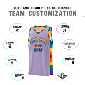 Custom Light Purple LGBT Rainbow For Pride Month Sports Uniform Basketball Jersey