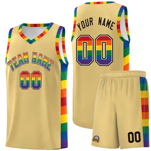 Custom Khaki LGBT Rainbow For Pride Month Sports Uniform Basketball Jersey