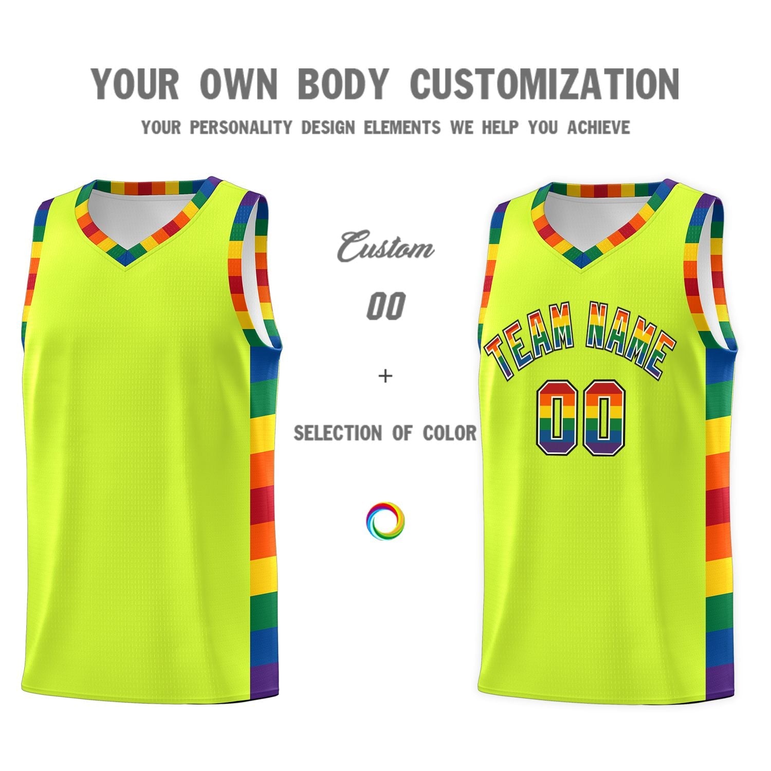 Custom Fluorescent Green LGBT Rainbow For Pride Month Sports Uniform Basketball Jersey