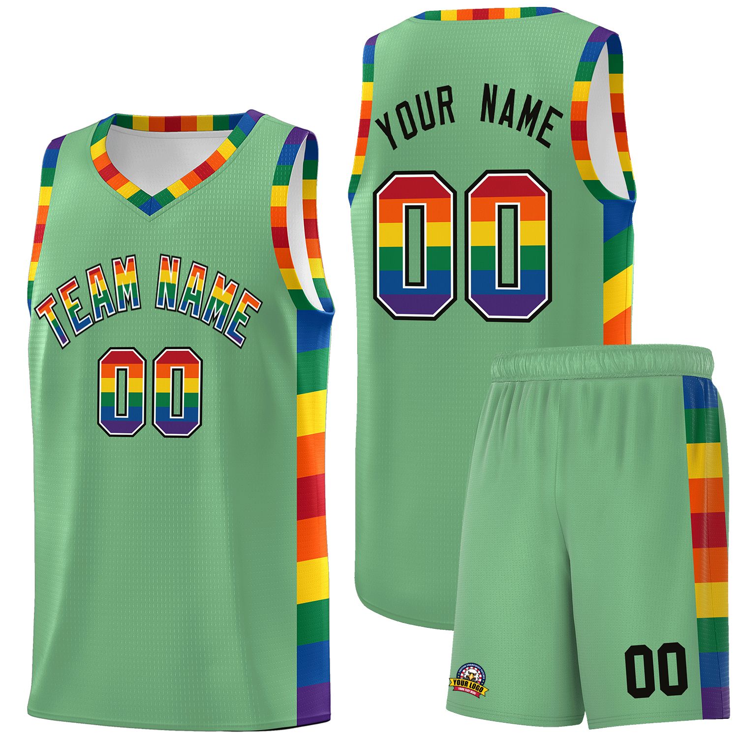 Custom Green LGBT Rainbow For Pride Month Sports Uniform Basketball Jersey