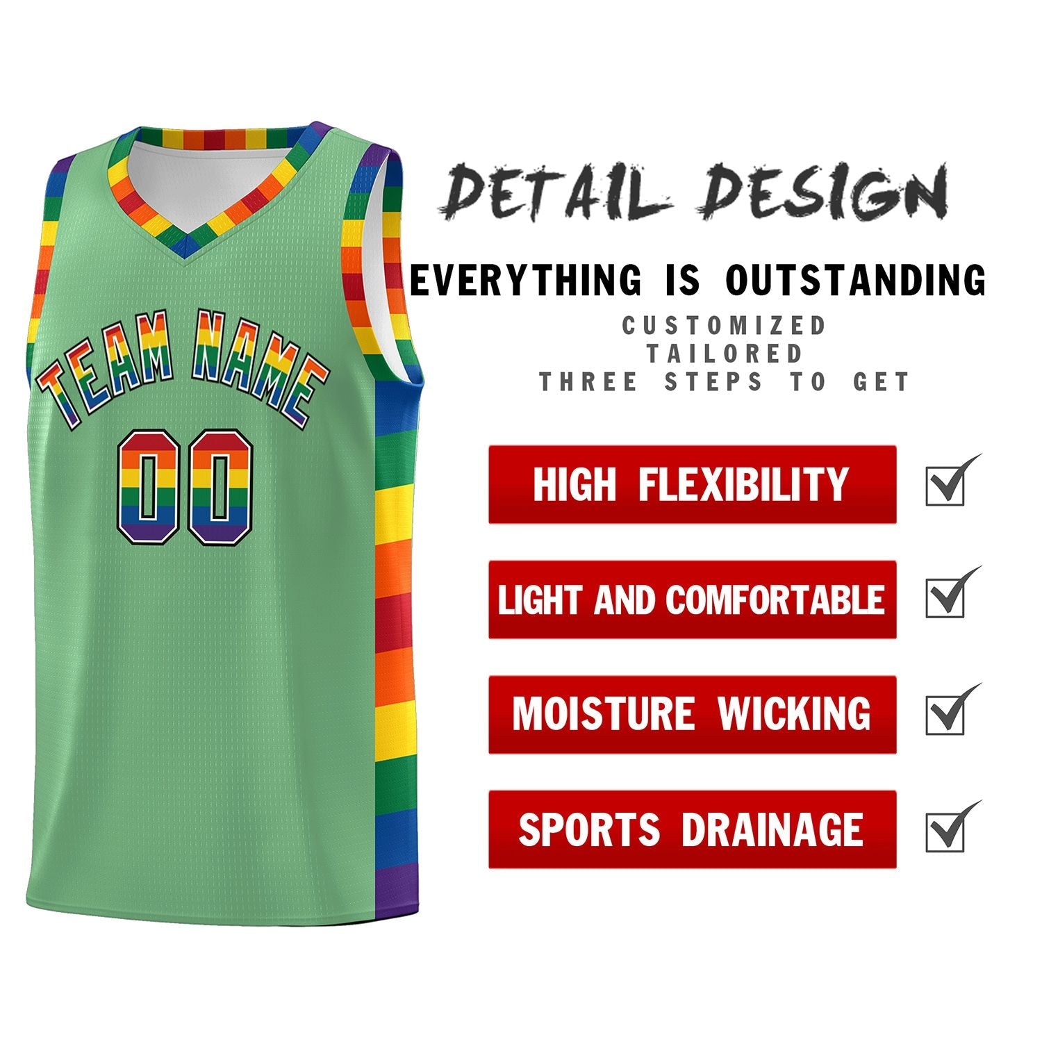 Custom Green LGBT Rainbow For Pride Month Sports Uniform Basketball Jersey