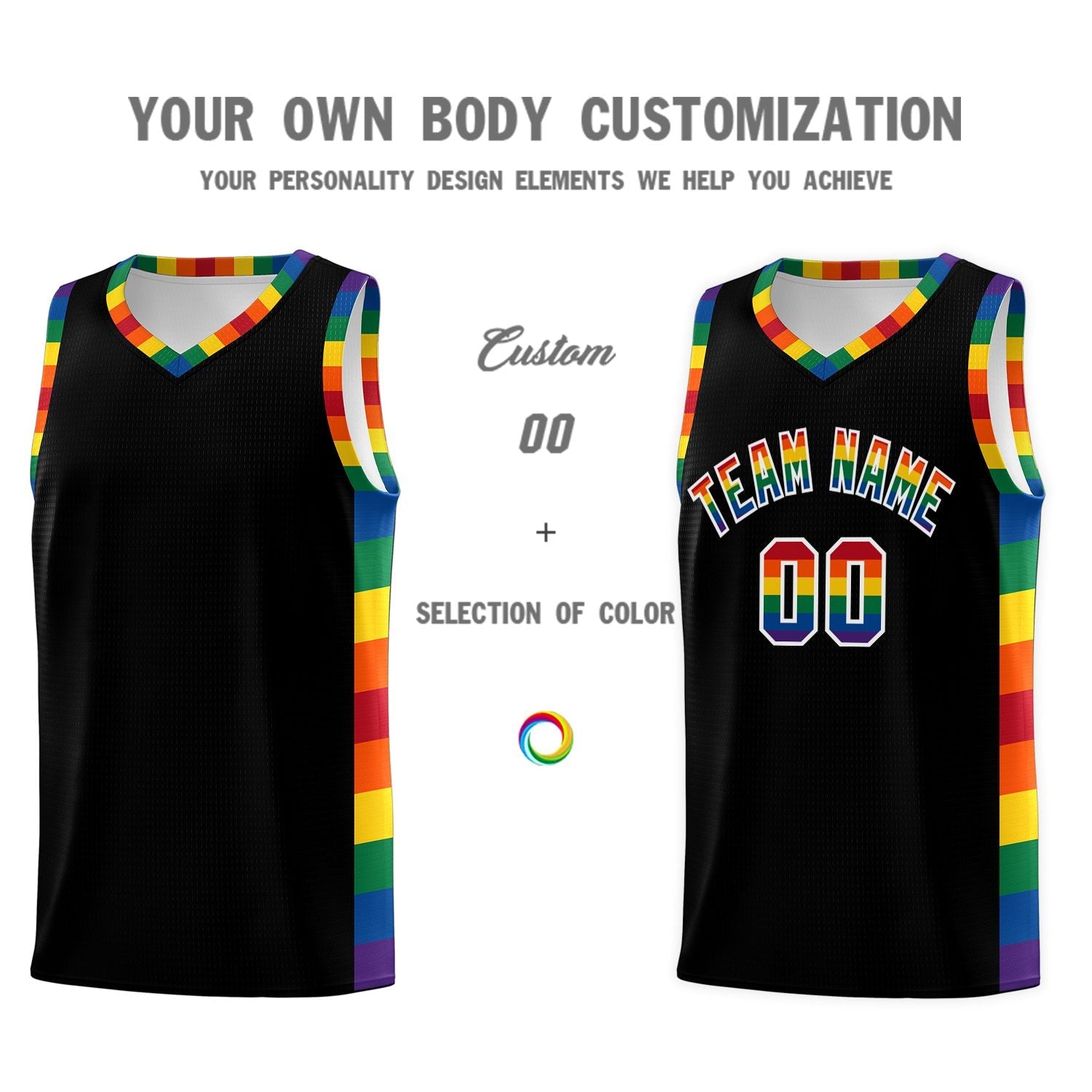 Custom Black LGBT Rainbow For Pride Month Sports Uniform Basketball Jersey