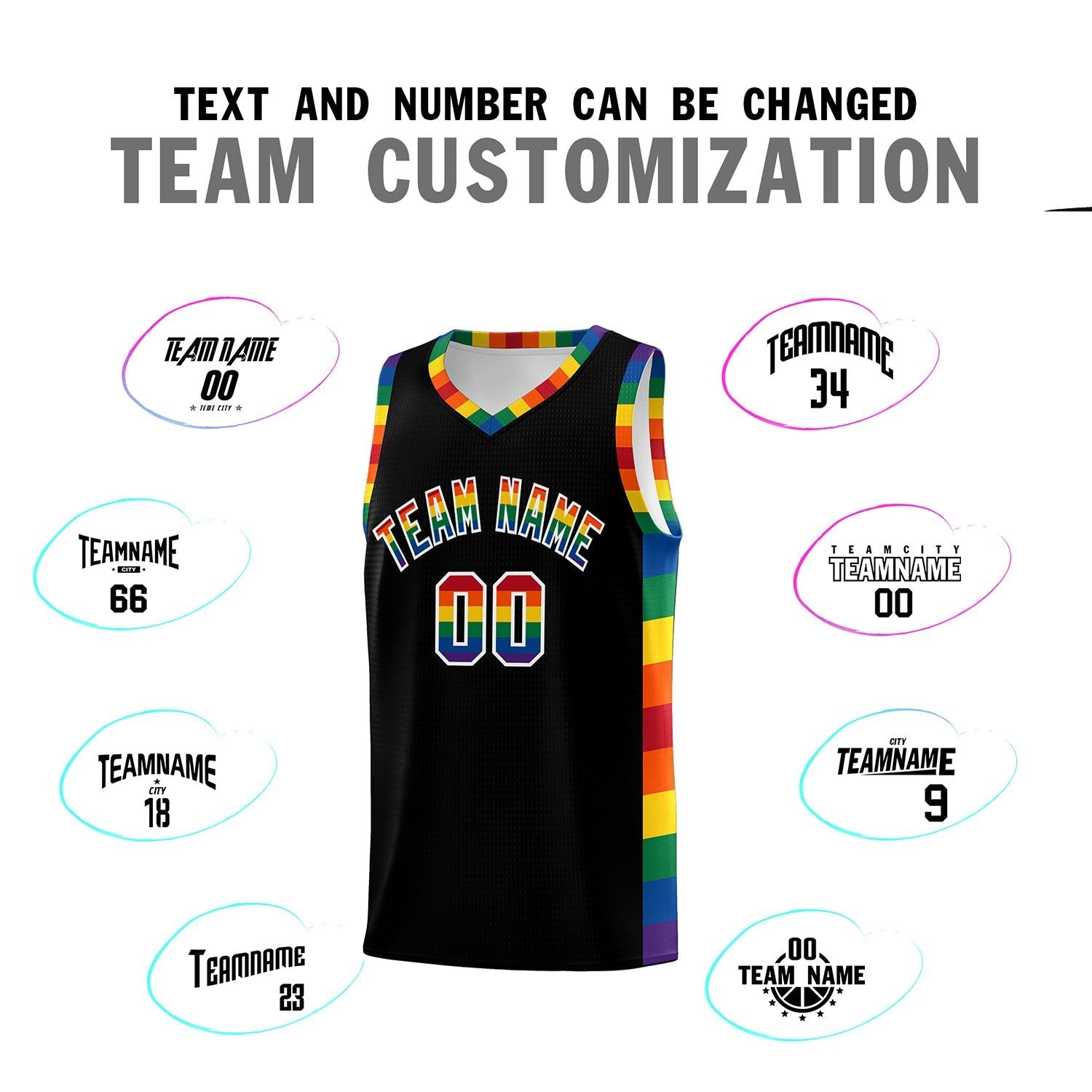 Custom Black LGBT Rainbow For Pride Month Sports Uniform Basketball Jersey