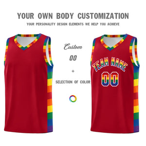 Custom Red LGBT Rainbow For Pride Month Sports Uniform Basketball Jersey