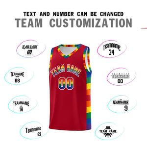 Custom Red LGBT Rainbow For Pride Month Sports Uniform Basketball Jersey