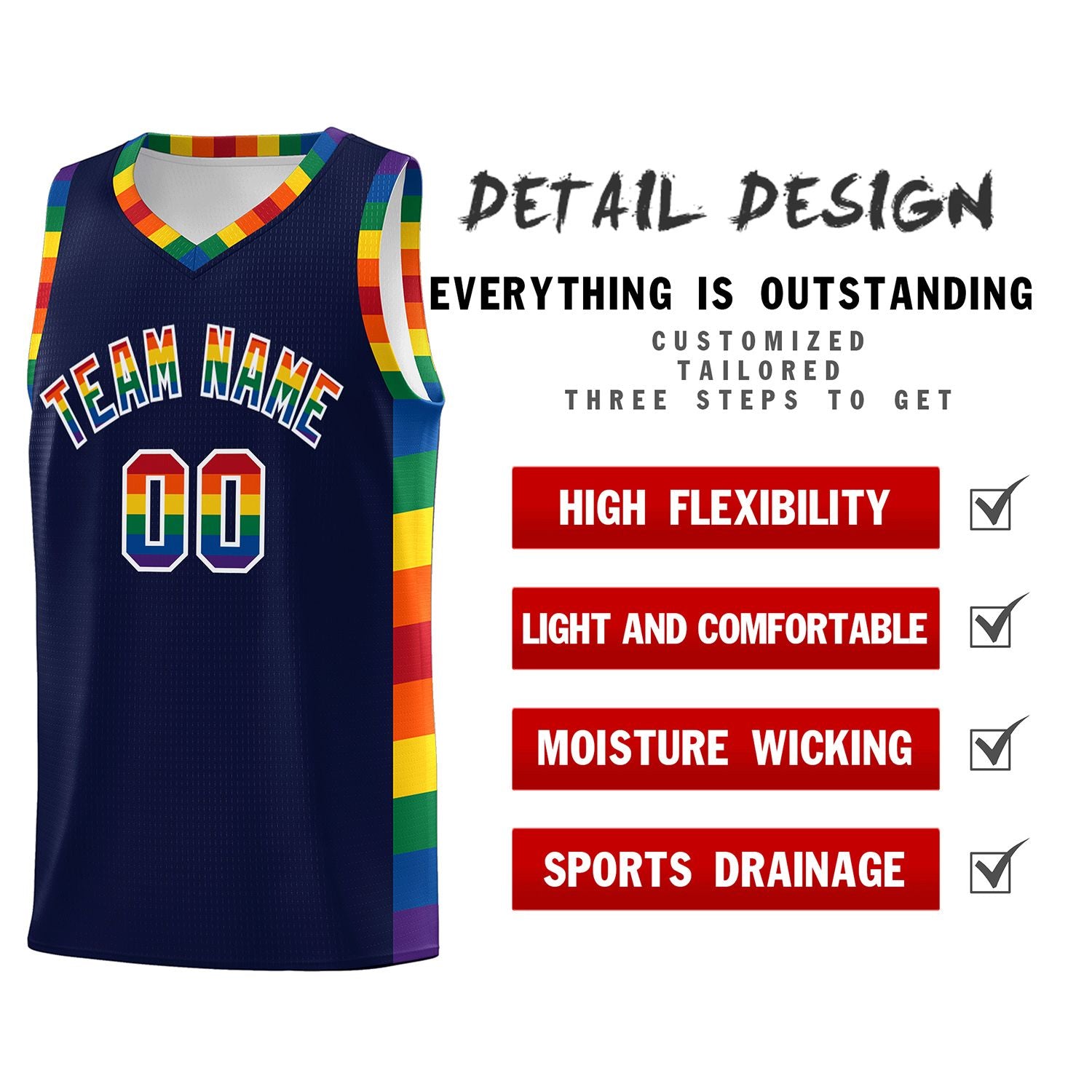 Custom Navy LGBT Rainbow For Pride Month Sports Uniform Basketball Jersey