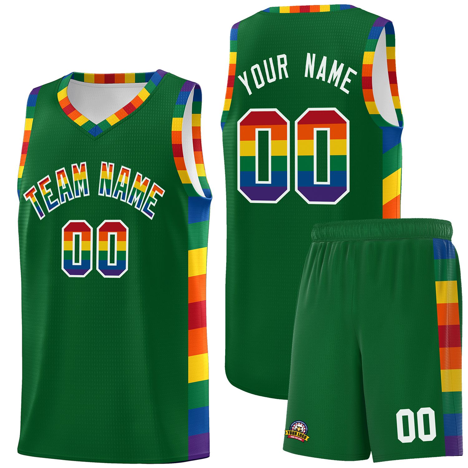 Custom Kelly Green LGBT Rainbow For Pride Month Sports Uniform Basketball Jersey