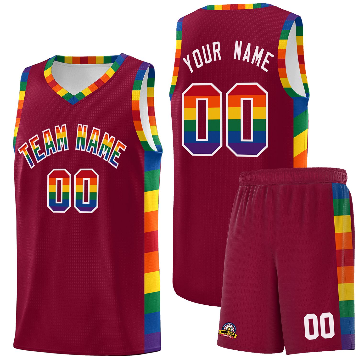 Custom Crimson LGBT Rainbow For Pride Month Sports Uniform Basketball Jersey