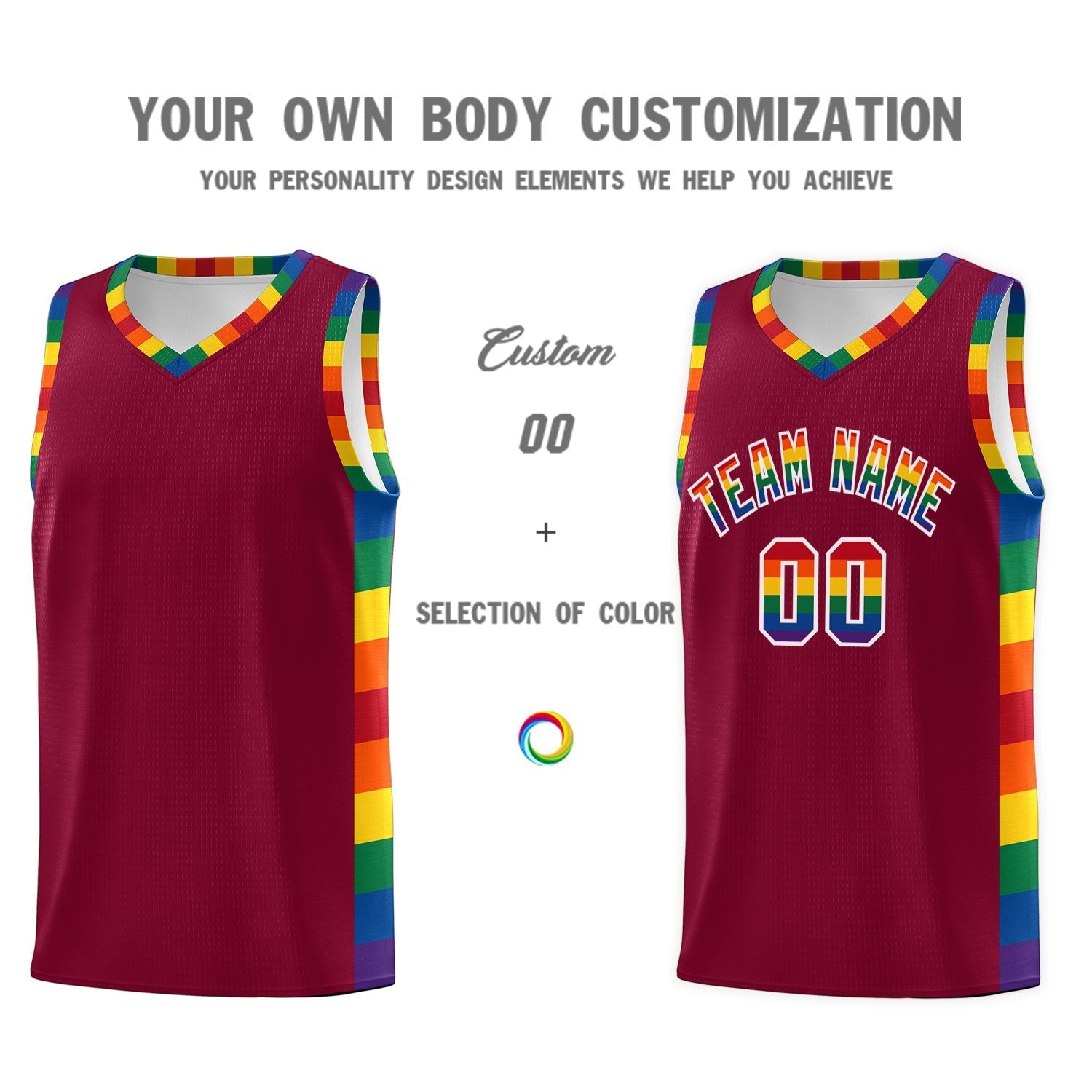 Custom Crimson LGBT Rainbow For Pride Month Sports Uniform Basketball Jersey