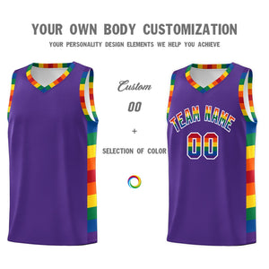 Custom Purple LGBT Rainbow For Pride Month Sports Uniform Basketball Jersey