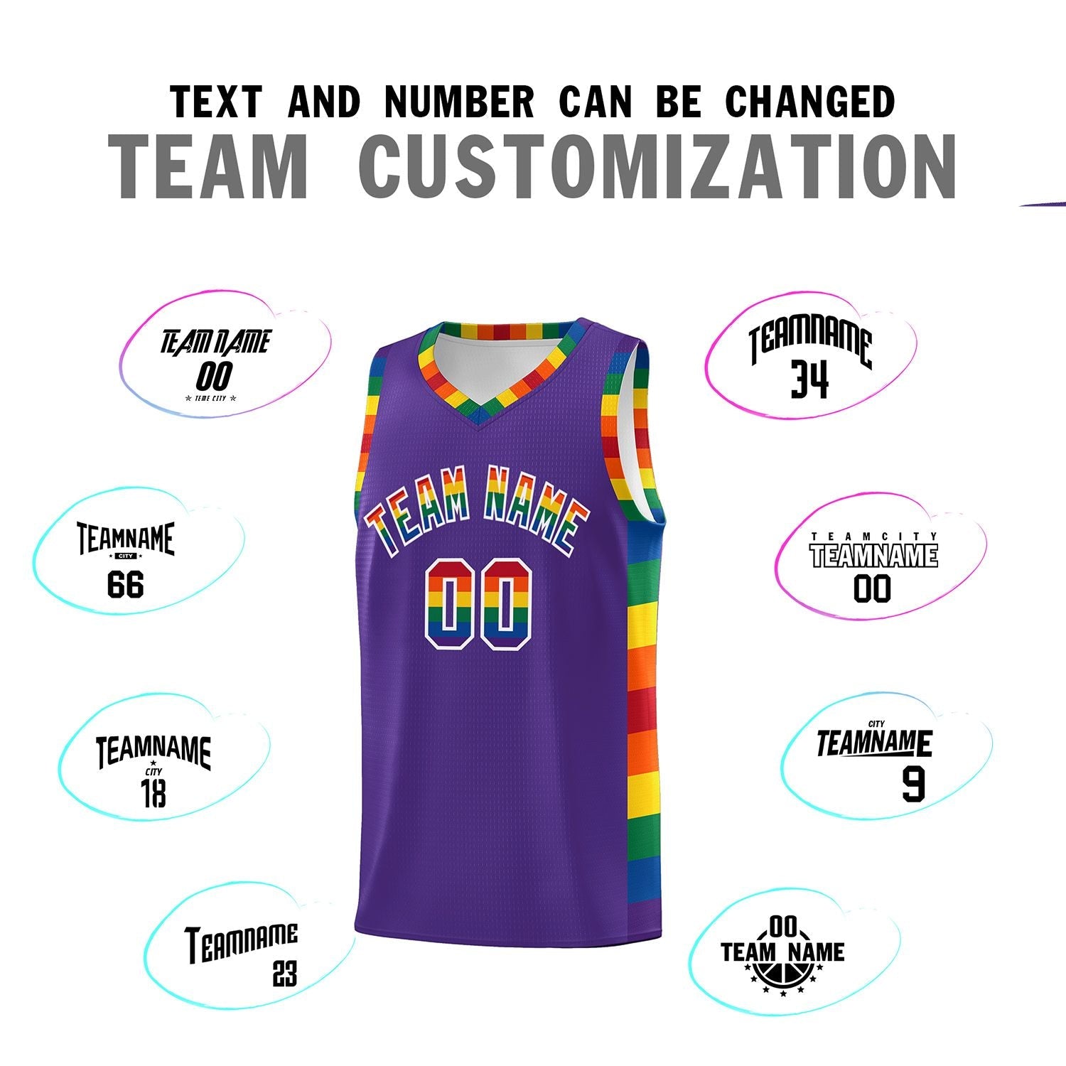 Custom Purple LGBT Rainbow For Pride Month Sports Uniform Basketball Jersey