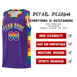 Custom Purple LGBT Rainbow For Pride Month Sports Uniform Basketball Jersey