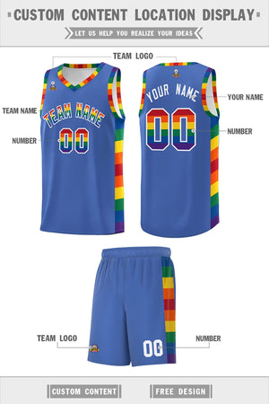 Custom Blue LGBT Rainbow For Pride Month Sports Uniform Basketball Jersey