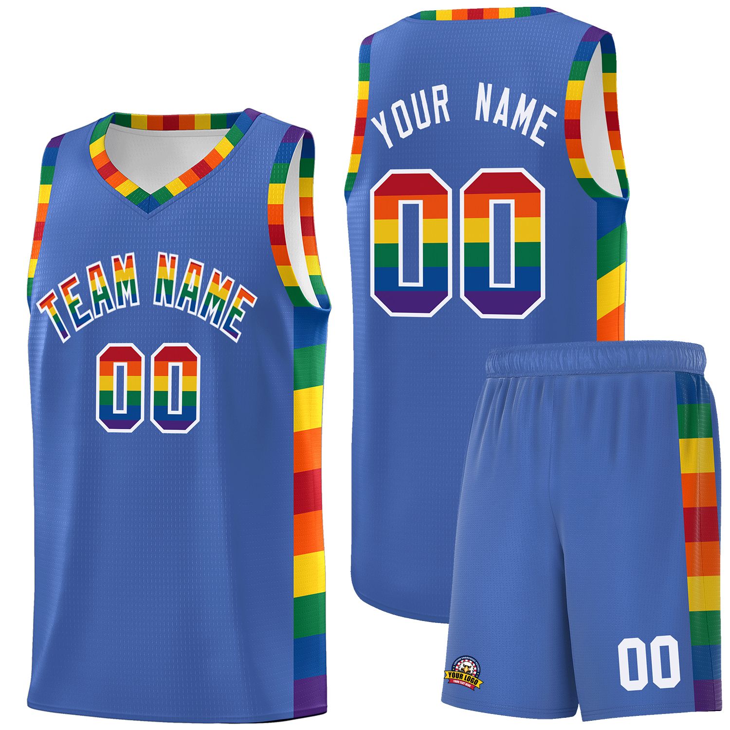 Custom Blue LGBT Rainbow For Pride Month Sports Uniform Basketball Jersey