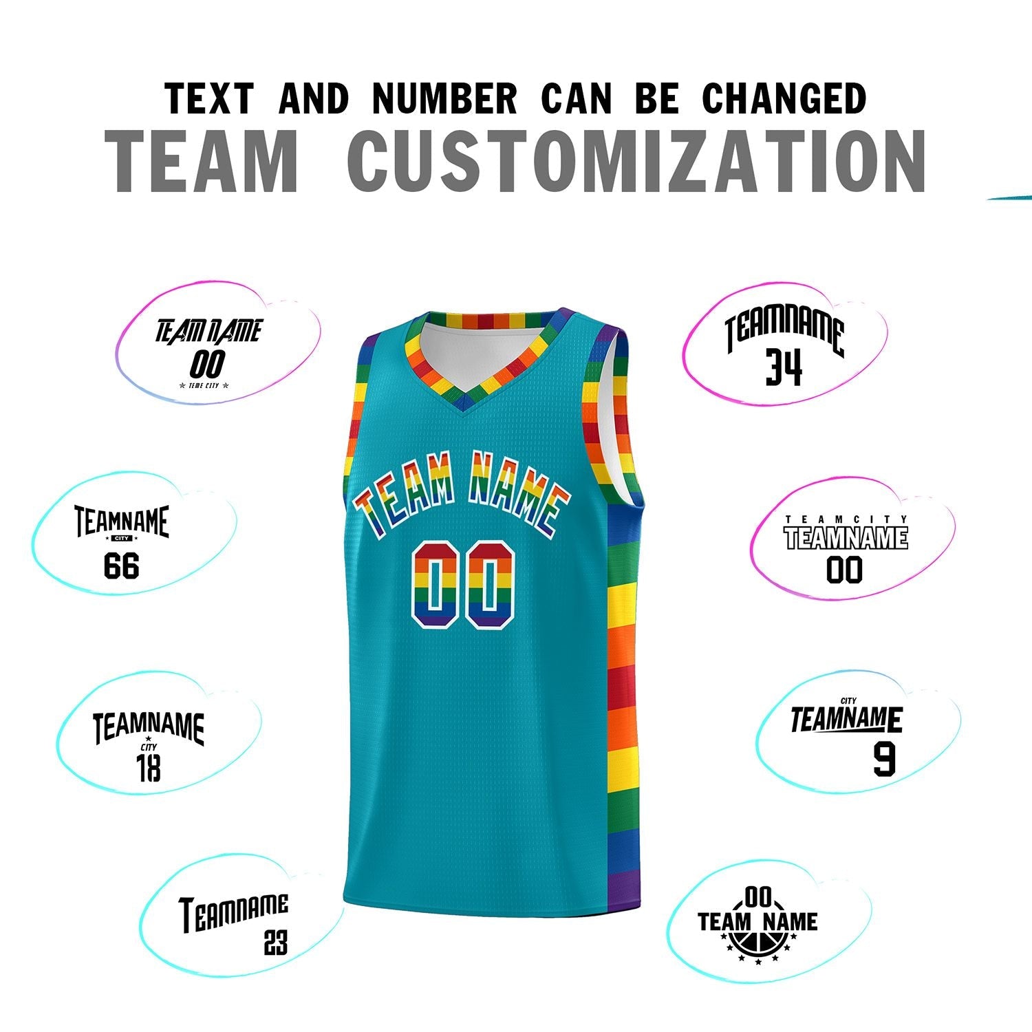 Custom Aqua LGBT Rainbow For Pride Month Sports Uniform Basketball Jersey