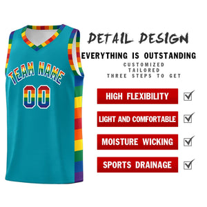 Custom Aqua LGBT Rainbow For Pride Month Sports Uniform Basketball Jersey