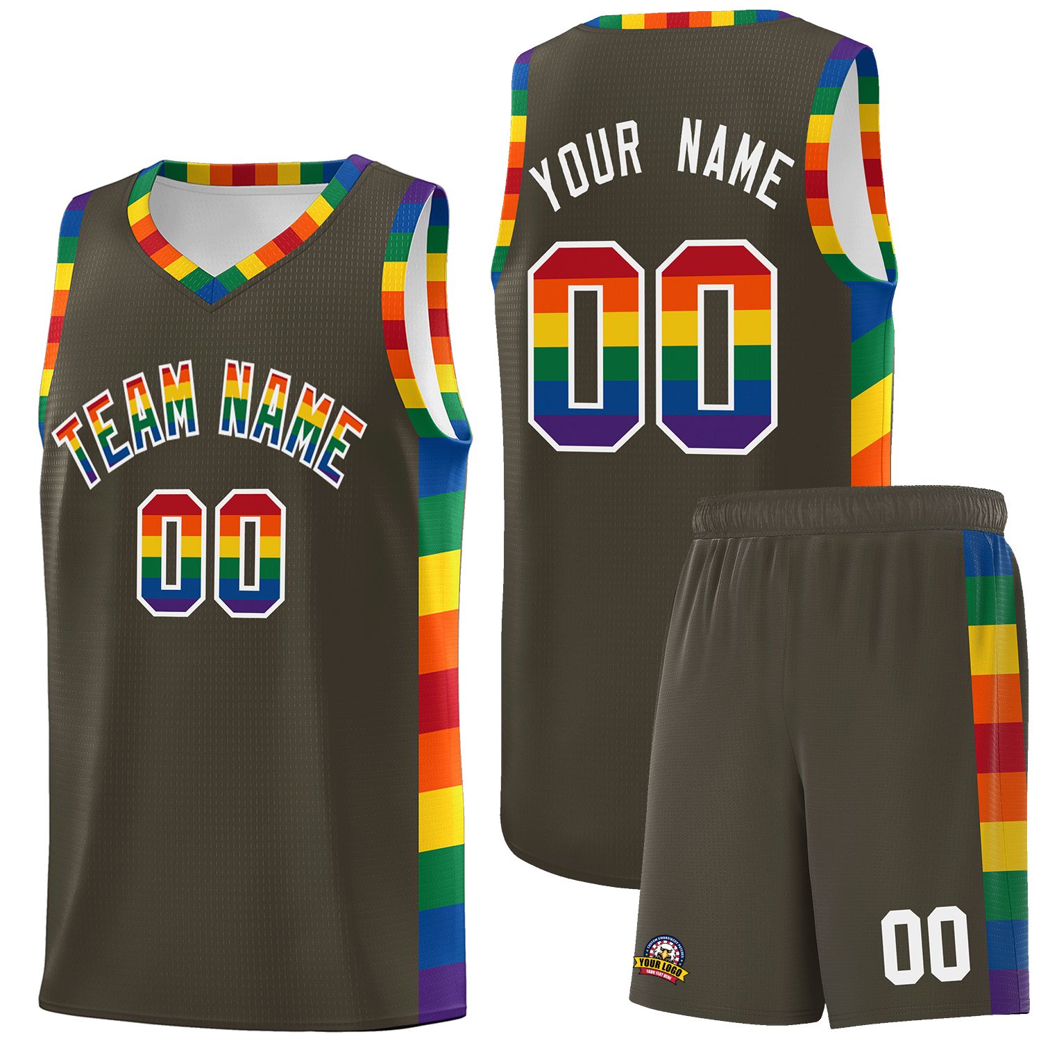 Custom Olive LGBT Rainbow For Pride Month Sports Uniform Basketball Jersey