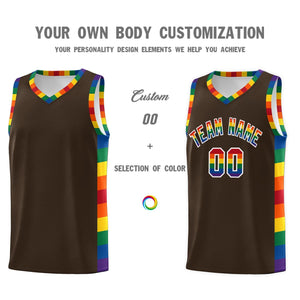 Custom Brown LGBT Rainbow For Pride Month Sports Uniform Basketball Jersey