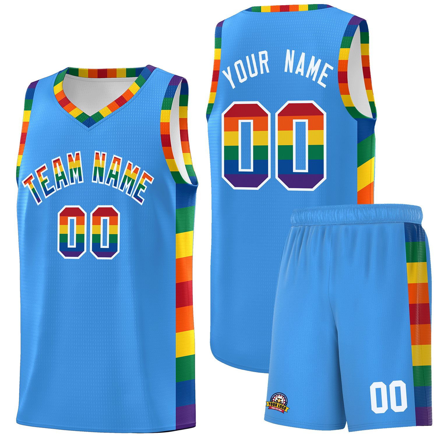 Custom Powder Blue LGBT Rainbow For Pride Month Sports Uniform Basketball Jersey