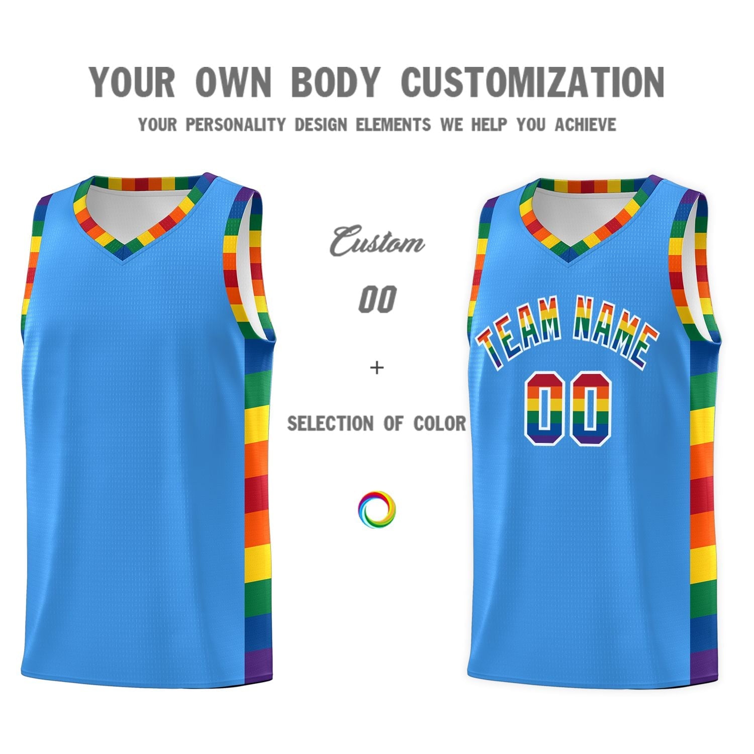 Custom Powder Blue LGBT Rainbow For Pride Month Sports Uniform Basketball Jersey