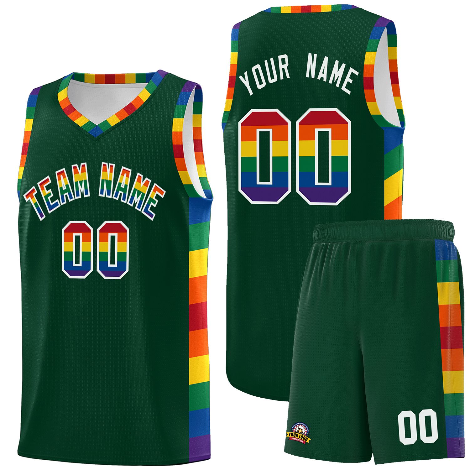 Custom Green LGBT Rainbow For Pride Month Sports Uniform Basketball Jersey