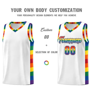 Custom White LGBT Rainbow For Pride Month Sports Uniform Basketball Jersey