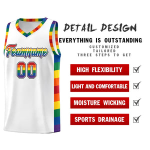 Custom White LGBT Rainbow For Pride Month Sports Uniform Basketball Jersey