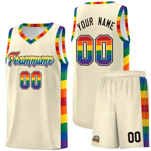 Custom Cream LGBT Rainbow For Pride Month Sports Uniform Basketball Jersey